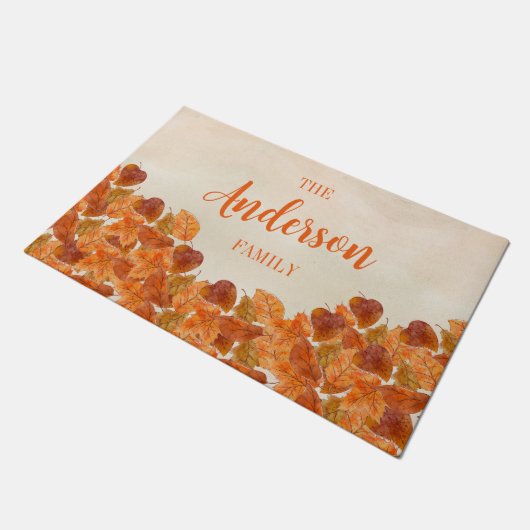 Herbstlaub Familienname Begrüßungstürmatte Fußmatte (Schrägansicht)