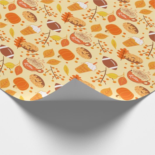 Herbstlaub Football und Pumpkin Gewürzmuster Geschenkpapier (Ecke)