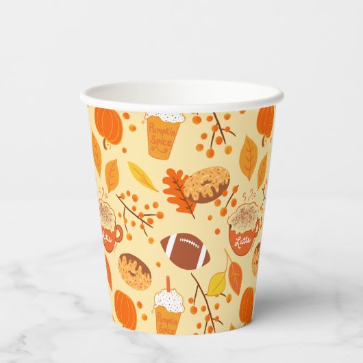 Herbstlaub Football und Pumpkin Gewürzmuster Pappbecher (Rückseite)
