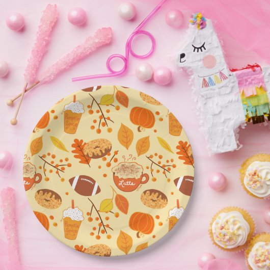 Herbstlaub Football und Pumpkin Gewürzmuster Pappteller (Party)