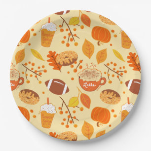 Herbstlaub Football und Pumpkin Gewürzmuster Pappteller
