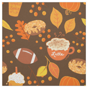 Herbstlaub Football und Pumpkin Gewürzmuster Stoff