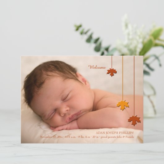 Herbstlaub Foto Geburtserklärung Ankündigung (Stehend Vorderseite)