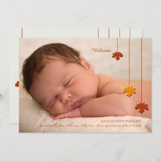 Herbstlaub Foto Geburtserklärung Ankündigung (Vorne/Hinten)