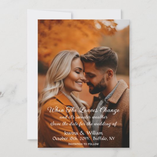 Herbstlaub Foto Hochzeit speichern das Datum Save The Date (Vorderseite)
