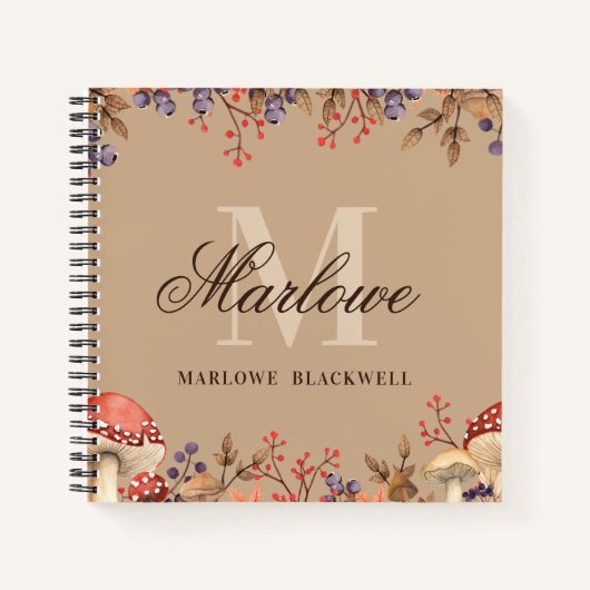 Herbstlaub für Aquarellfarben Tan Brown Monogram S Notizblock (Vorderseite)