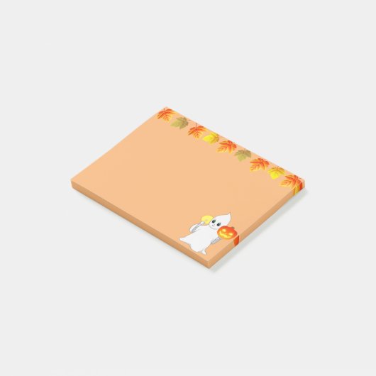 Herbstlaub, Geist, Pumpkin & Candle auf Orange Post-it Klebezettel (angewinkelt)