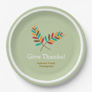 Herbstlaub gibt Dank, personalisierten Erntedank Pappteller