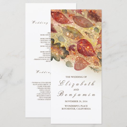 Herbstlaub Glitzer Hochzeitsprogramme Programm (Vorne/Hinten)