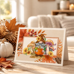 Herbstlaub-Gnom Happy Thanksgiving Karte
