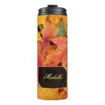 Herbstlaub Gold- und Schwarz-Label-Monogramm