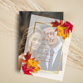 Herbstlaub Golden Frame Wedding Save the Date Pergament Einladungen