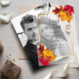 Herbstlaub Golden Frame Wedding Save the Date Pergament Einladungen