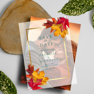 Herbstlaub Golden Frame Wedding Save the Date Pergament Einladungen