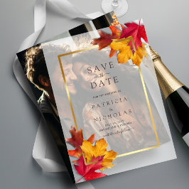 Herbstlaub Golden Frame Wedding Save the Date Pergament Einladungen