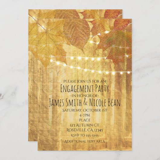 Herbstlaub Goldener Herbst Rustikale Holzeinladung Einladung (Vorne/Hinten)