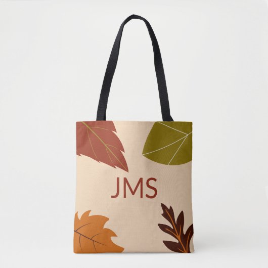 Herbstlaub Grünbraun-Orange-Monogramm Tasche (Vorderseite)