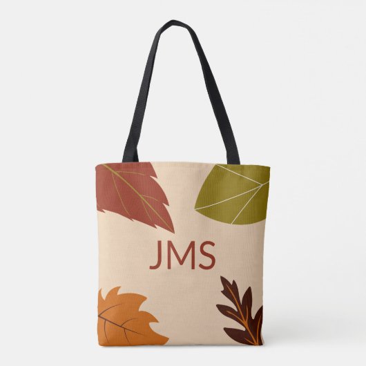 Herbstlaub Grünbraun-Orange-Monogramm Tasche (Rückseite)