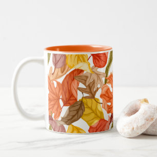 Herbstlaub Herbst Farbige Saisonale Botanik Zweifarbige Tasse