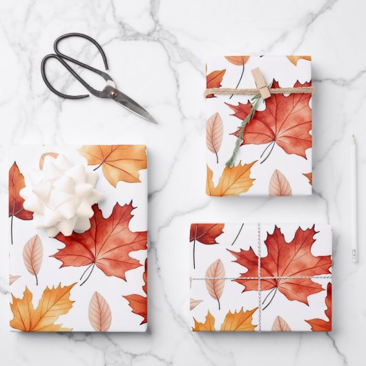 Herbstlaub Herbst Terracotta Brown Boho Muster Geschenkpapier Set (Vorderseite)