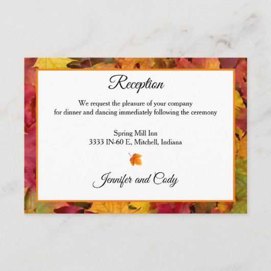 Herbstlaub Herbstfarben Hochzeitsempfang Begleitkarte (Vorderseite)