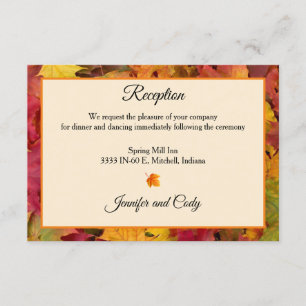 Herbstlaub Herbstfarben Hochzeitsempfang Begleitkarte