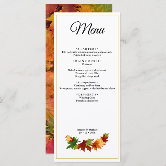 Herbstlaub - Herbstfarben - Hochzeitsmenü personal Menükarte (Vorne/Hinten)