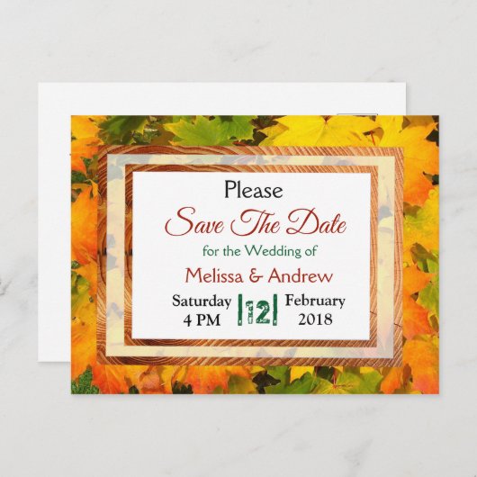 Herbstlaub Herbsthochzeit speichern das Datum Ankündigungspostkarte (Vorne/Hinten)