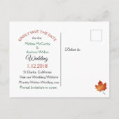 Herbstlaub Herbsthochzeit speichern das Datum Ankündigungspostkarte (Rückseite)