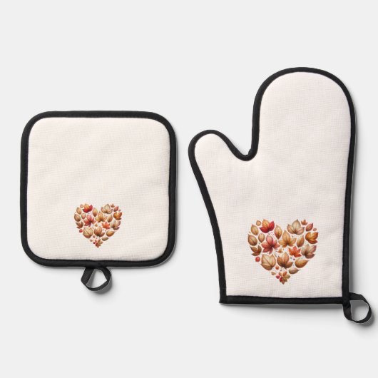 Herbstlaub Herz geformt Ofenhandschuh & Topflappen-Set (Vorderseite)