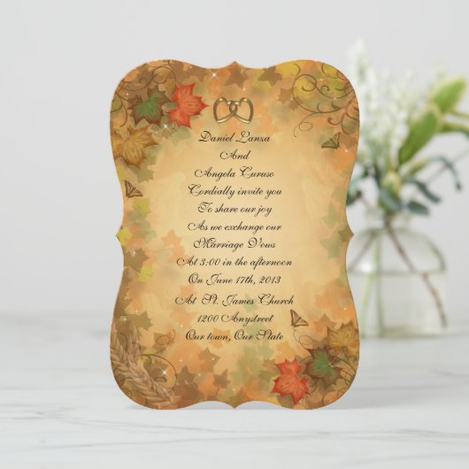 Herbstlaub Hochzeit Einladung (Stehend Vorderseite)