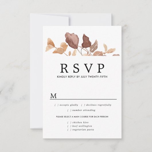 Herbstlaub Hochzeit RSVP-Karte, Optionen zum Essen RSVP Karte (Vorderseite)