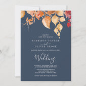 Herbstlaub | Hochzeit von Navy Blue & Burgund Einladung (Vorderseite)