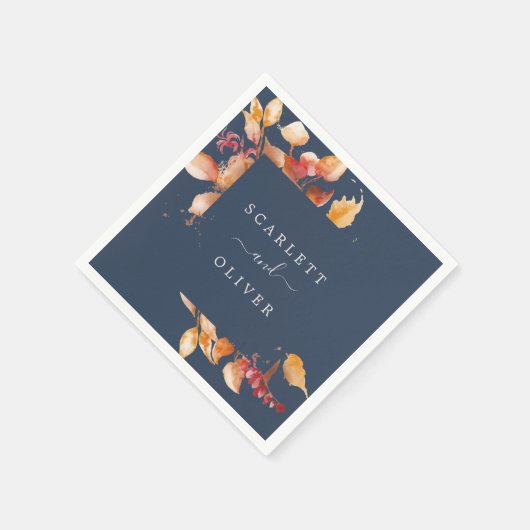 Herbstlaub | Hochzeit von Navy Blue & Burgund Serviette (Ecke)