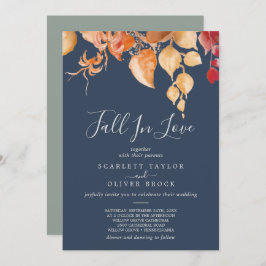 Herbstlaub | Hochzeit von Navy Blue Fall in Liebe Einladung