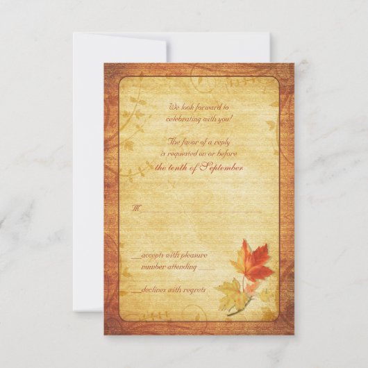 Herbstlaub Hochzeitskarte (RSVP-Karte) RSVP Karte (Rückseite)