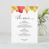 Herbstlaub Hochzeitsmenü Einladung (Stehend Vorderseite)