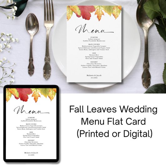 Herbstlaub Hochzeitsmenü Einladung