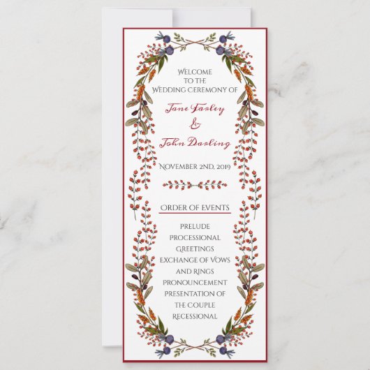 Herbstlaub-Hochzeitsprogramm Einladung (Vorderseite)