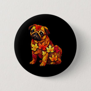 Herbstlaub Hund Pug Natur Männer Frauen Kinder  Button