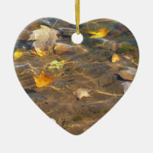 Herbstlaub im Teichwasser Naturfotografie Keramik Ornament