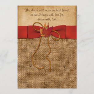 Herbstlaub IMITATE Burlap, Wedding Invite - Orange Einladung
