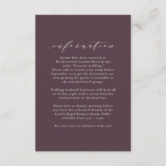 Herbstlaub Informationen zur Herbsthochzeit Begleitkarte (Vorderseite)