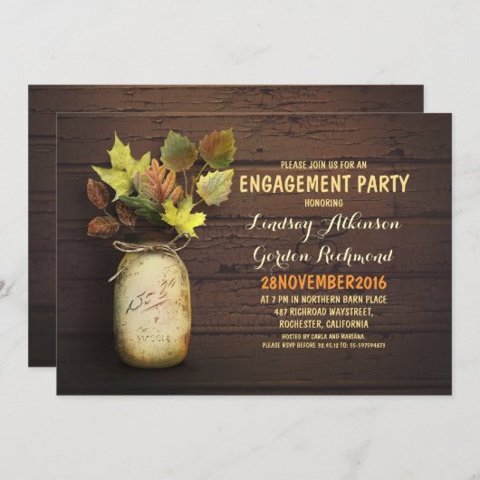 Herbstlaub jar rustikale Verlobungsparty Einladung (Vorne/Hinten)