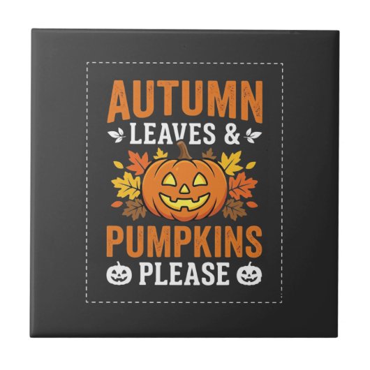 Herbstlaub-Kürbis-Halloween-Design Fliese (Vorderseite)