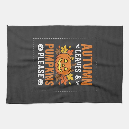 Herbstlaub-Kürbis-Halloween-Design Geschirrtuch (Horizontal)