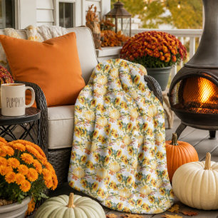 Herbstlaub-Kürbis- und Sonnenblumen-Gemütlichkeit Fleecedecke