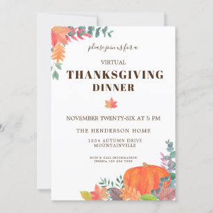 Herbstlaub-Kürbis-Virtual-Thanksgiving-Dinner Einladung