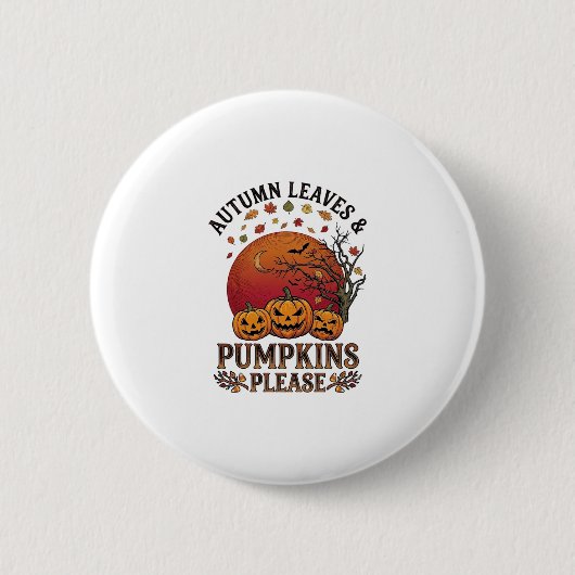 Herbstlaub Kürbisse Bitte Halloween Fledermäuse Bä Button (Vorderseite)