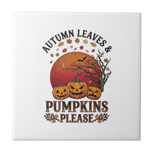 Herbstlaub Kürbisse Bitte Halloween Fledermäuse Bä Fliese (Vorderseite)